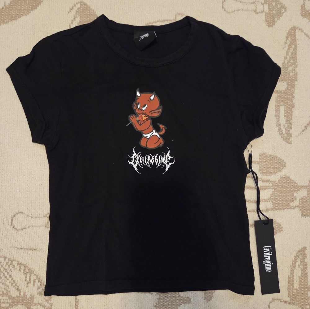 Civil Regime Black Muscle Tee with Red Devil Graphic